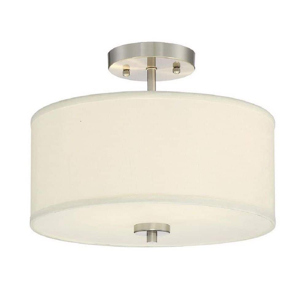 Brushed Nickel 2-Light Drum Semi-Flush Ceiling Fixture