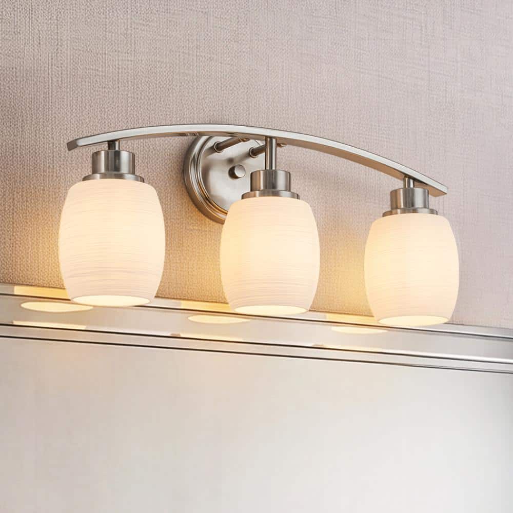 Modern 3-Light Bathroom Vanity Light Satin Nickel Wall Sconce with Textured Opal Glass Shades 20'' Wall Mounted Fixture price history on PriceWatchPro