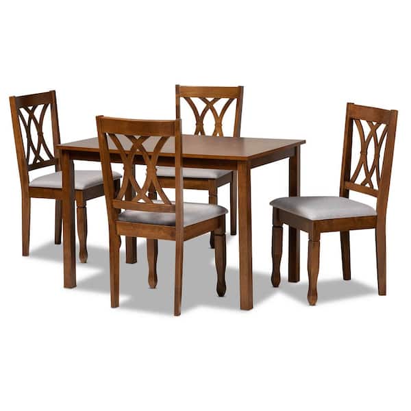 Baxton Studio Sefa 5-Piece Grey and Walnut Dining Set