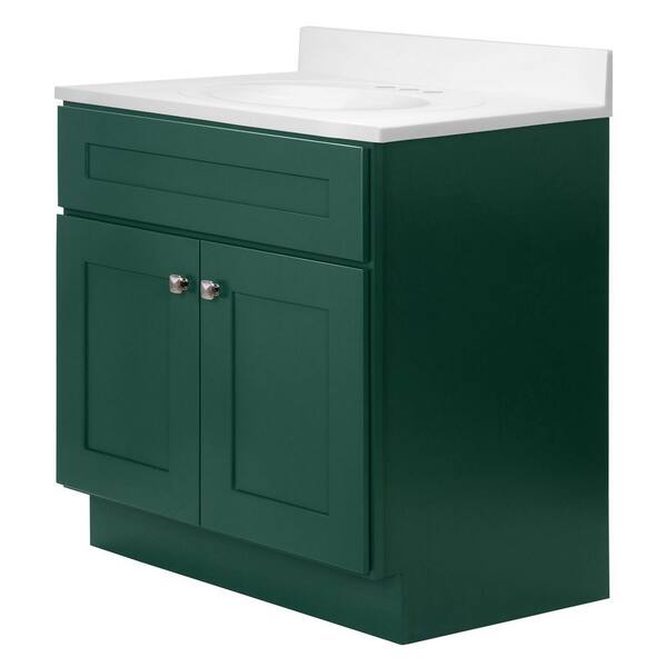 Brookings 31 in. W 1 Sink Bath Vanity in Hunt Club with Solid White Cultured Marble Top Assembled