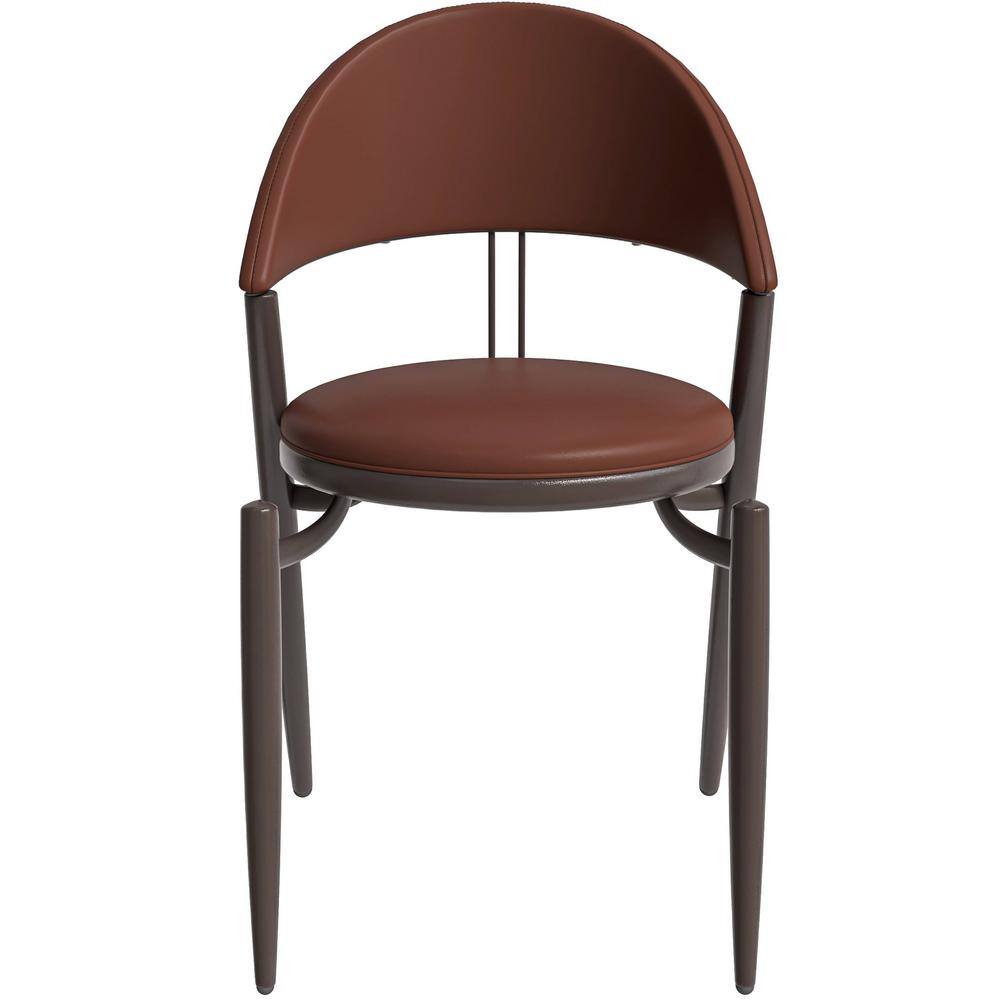 Venice Dark Brown Leather Upholstered Side Chair with Metal Legs