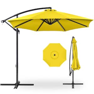 10 ft. Aluminum Offset Round Cantilever Patio Umbrella with Easy Tilt Adjustment in Yellow