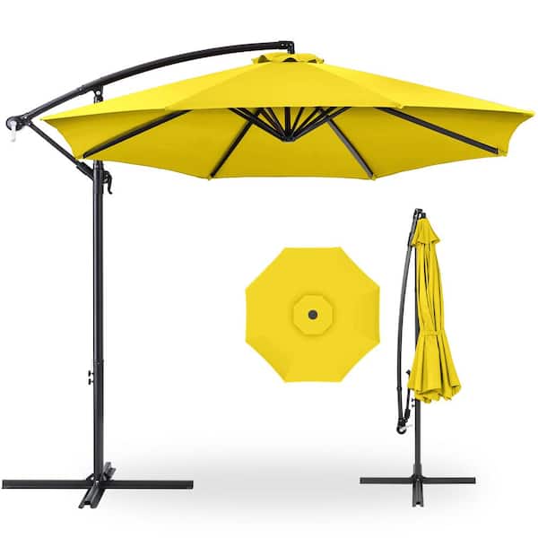 10 ft. Aluminum Offset Round Cantilever Patio Umbrella with Easy Tilt Adjustment in Yellow