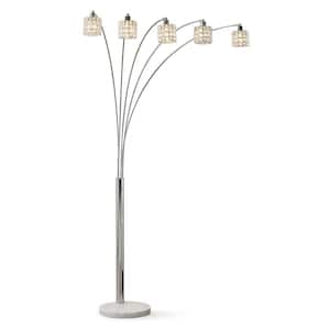 Flair 85 in. H Chrome Finish LED Dimmable 5-Light Crystals Arch Floor Lamp with LED Bulbs