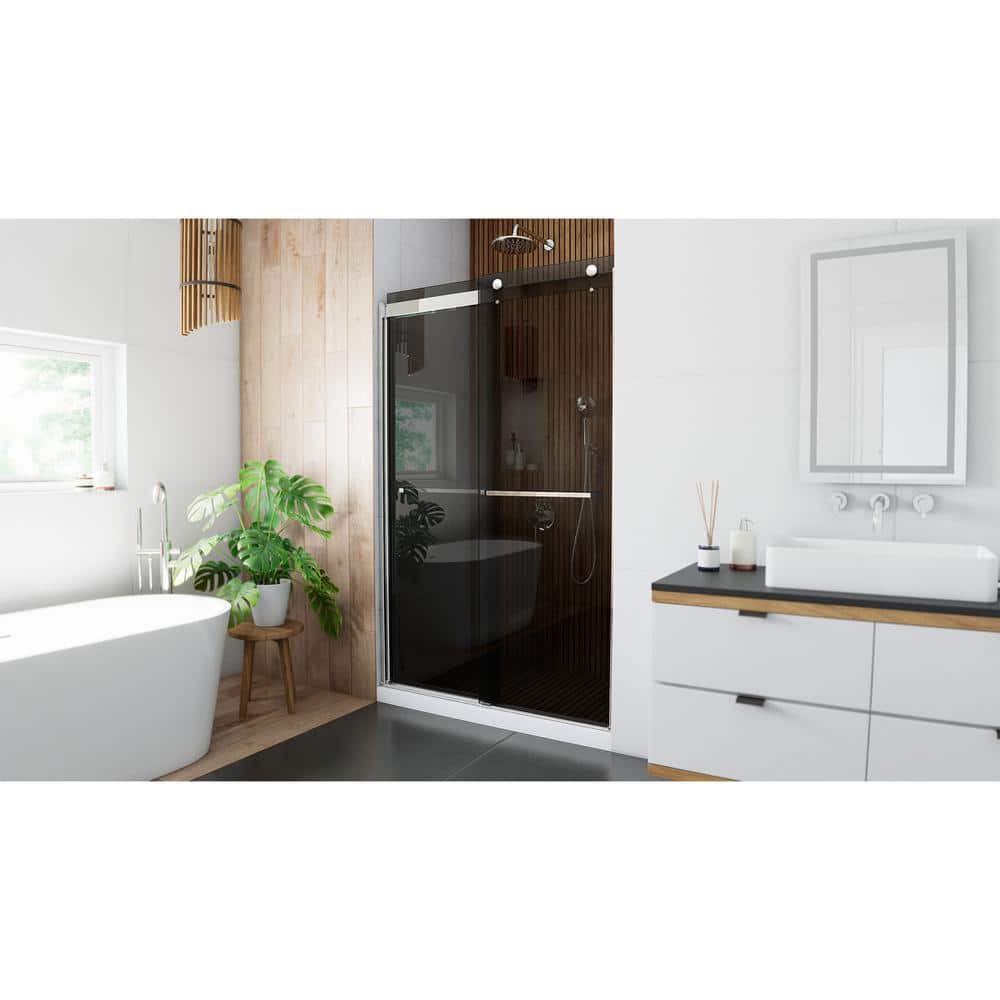 Sapphire Chrome Semi-Frameless Sliding Shower Door with Smoke Gray Glass