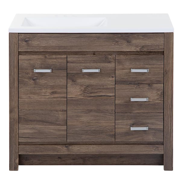 Warford 37 in. Single Sink Vintage Oak Bath Vanity with White Cultured Marble Top (Assembled)