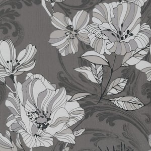 Selene Silver Mucha Floral Non Woven Paper Non-Pasted Metallic Wallpaper
