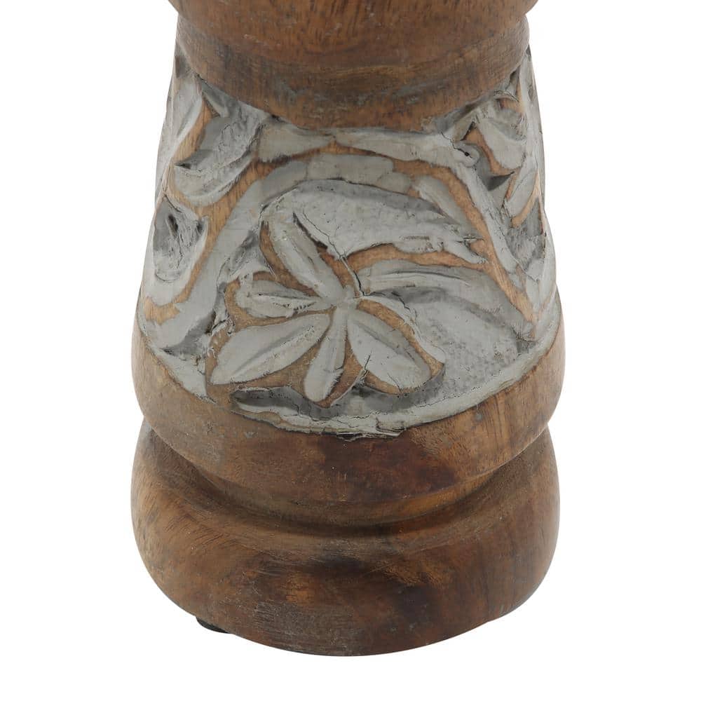 Elegant Bronze & Wood Pillar Candle Holder Trio, 3.9" x 9.95"