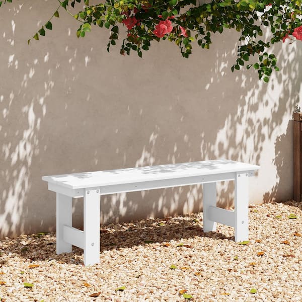 Shoreside Outdoor Patio 48 in. Plastic All Weather Porch Picnic Bench in White