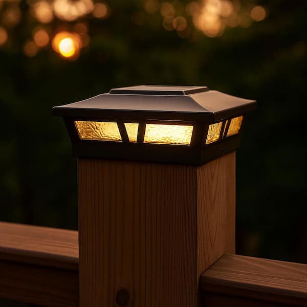 Oxford Brown Integrated LED 6 in. x 6 in., 5.5 in. x 5.5 in. and 5 in. x 5 in. Aluminum Oxford Solar Post Cap