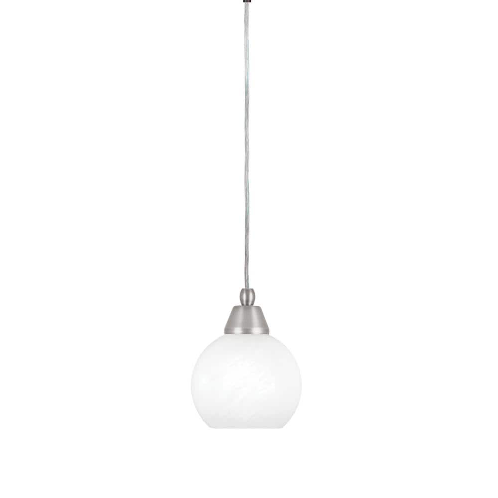 Bryson 5.75 in. 1-Light Brushed Nickel Cord Pendant Light with 5.75 in. Whi