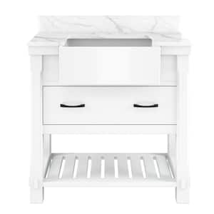 36 in. W x 21 in. D x 35 in. H Single Sink Freestanding Bath Vanity in White with White Quartz Top [Free Faucet]
