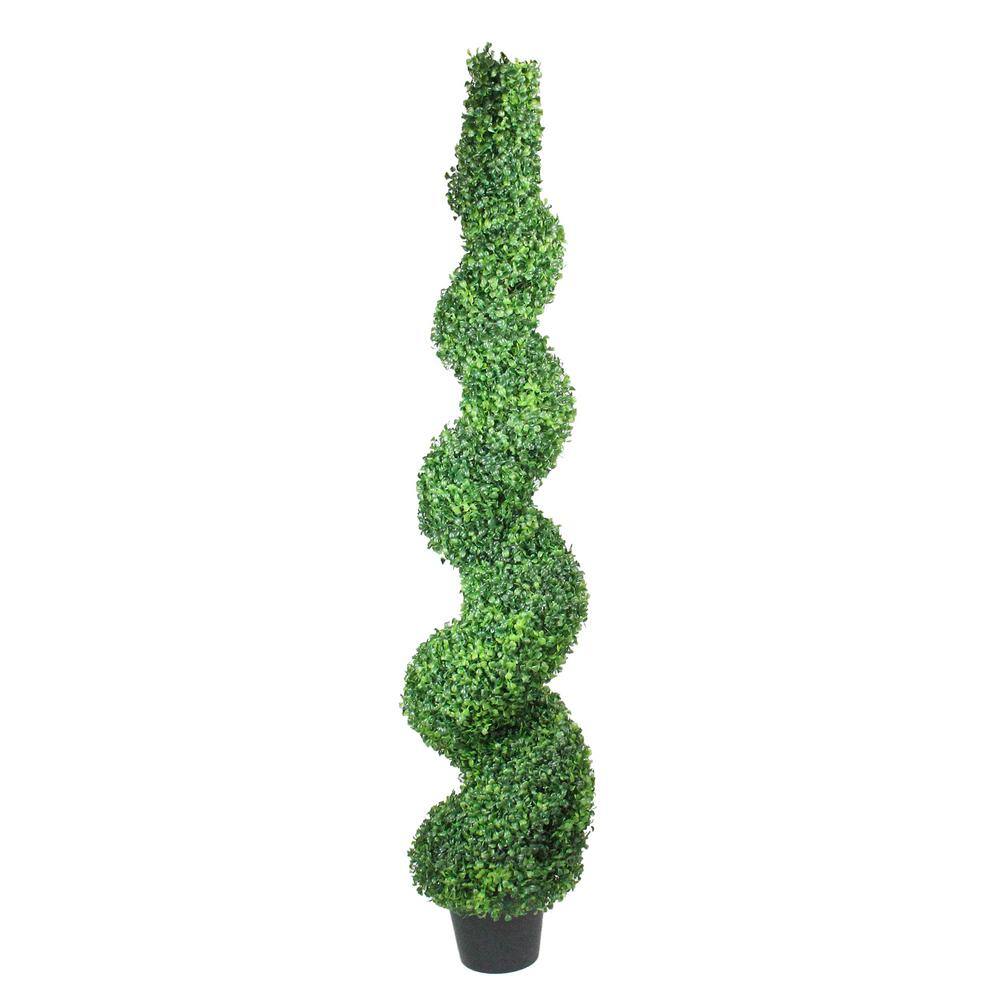 Northlight 5 ft. Potted 2Tone Green Artificial Spiral Boxwood Topiary