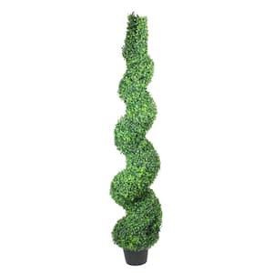 5 ft. Potted 2-Tone Green Artificial Spiral Boxwood Topiary Garden Tree