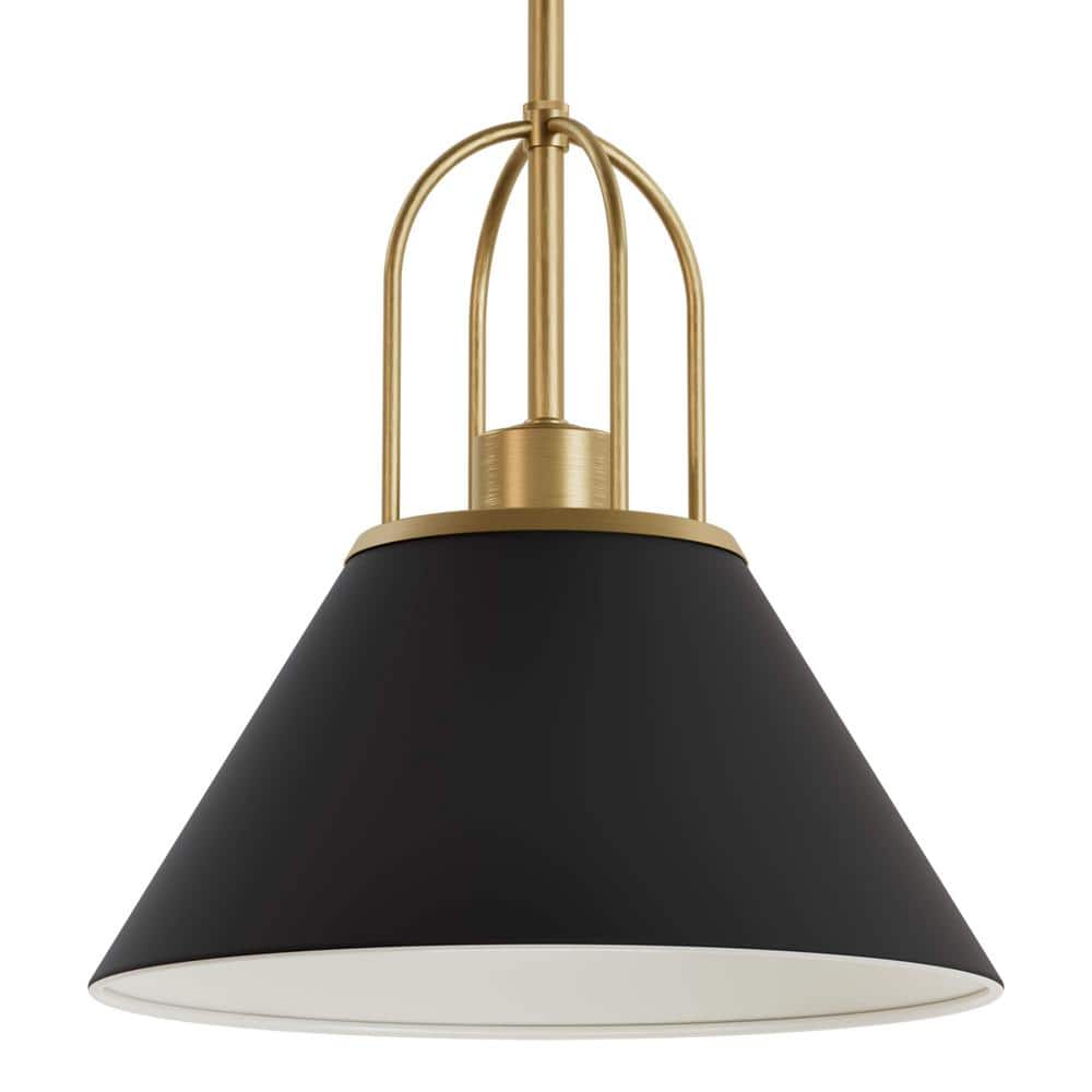 12" Matte Black and Gold Cone Pendant Light
