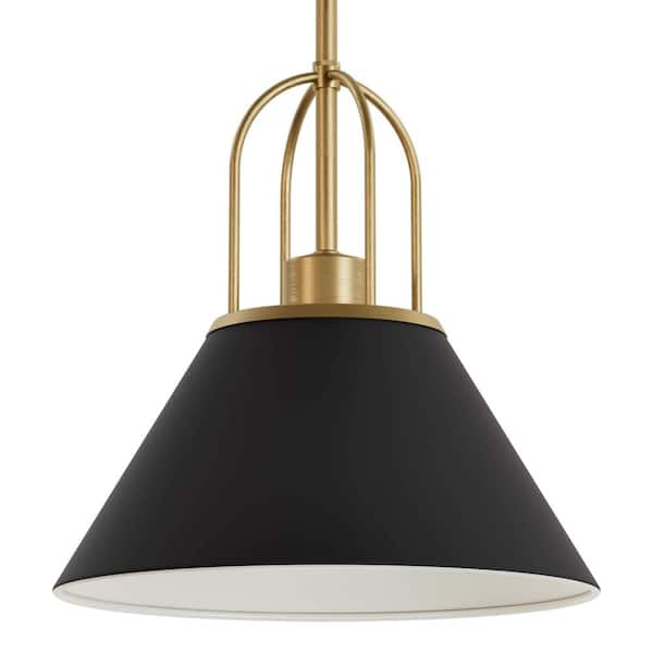 Carrington Isle 60-Watt 1-Light Matte Black Pendant Light with Metal Shade, No Bulbs Included