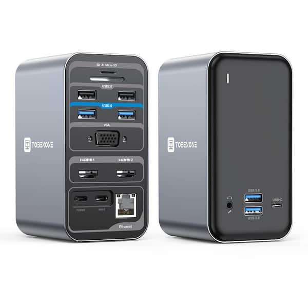 BIBIVIS 15-in-1 USB C Dock with Dual HDMI, 65-Watt Power Supply, VGA, 4xUSB 3.0, 2 x USB 2.0, SD/TF, Ethernet and Audio/Mic