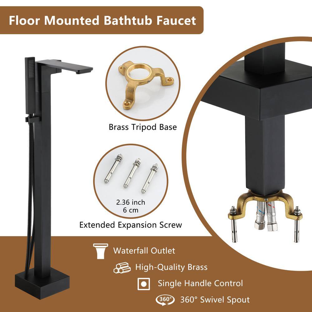 Matte Black Brass Freestanding Bathtub Faucet with Handshower