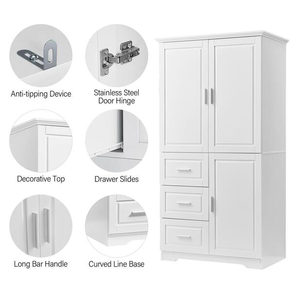 FAMYYT 32.6 in. W x 19.6 in. D x 62.2 in. H White Bathroom