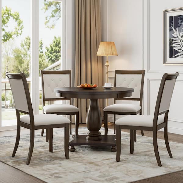 5-Piece Round Espresso MDF Top Dining Table Set Seats 4