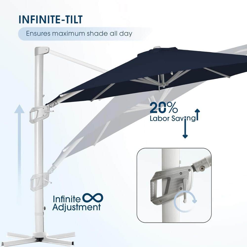 11ft Navy Blue Aluminum Cantilever Patio Umbrella with Crank Lift