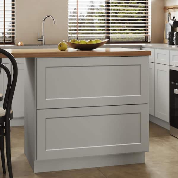 36 in. W x 24 in. D x 34.5 in. H in Shaker Dove Plywood Ready to Assemble Kitchen Base Cabinet with 2 Drawers