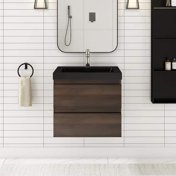 Unbranded 24 in. W x 19.5 in. D x 22.5 in. H Bathroom Vanity Side Cabinet in Grey Oak with Black Cultured Marble Top