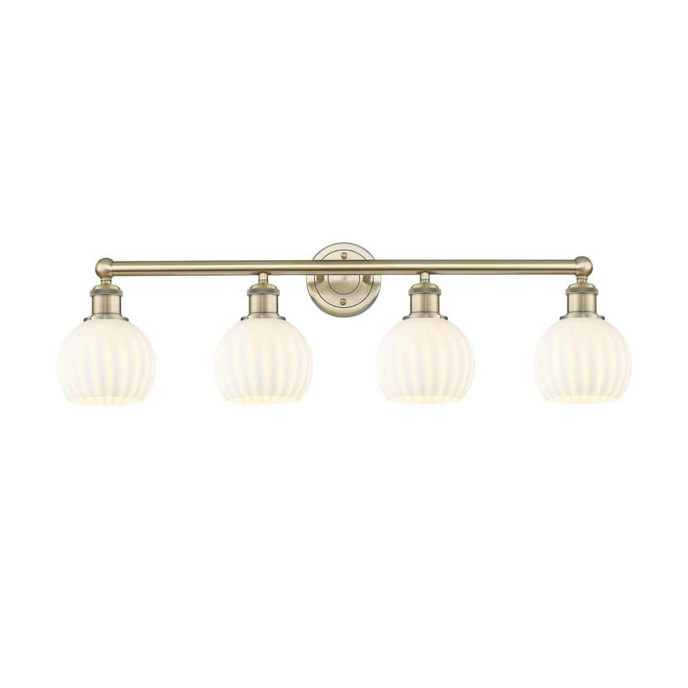 White Venetian 33 in. 4-Light Antique Brass Vanity Light with Glass Shade price history on PriceWatchPro