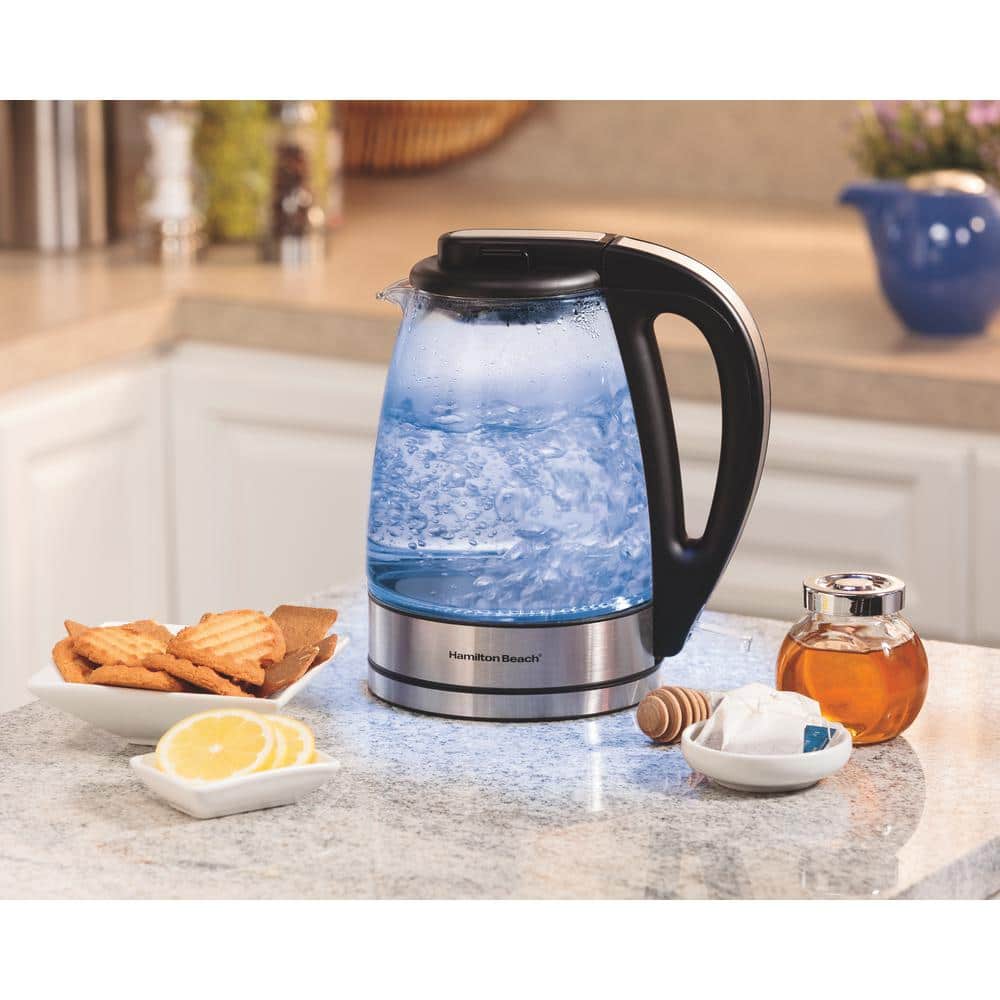 Hamilton Beach 1-Liter Glass Electric Kettle with Stainless Steel Accents