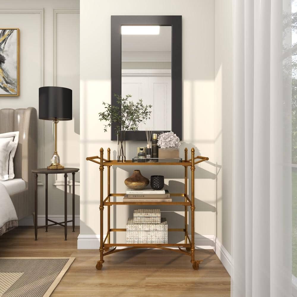 Elegant Brass 35" Rolling Bar Cart with 3 Mirrored Shelves and Handles