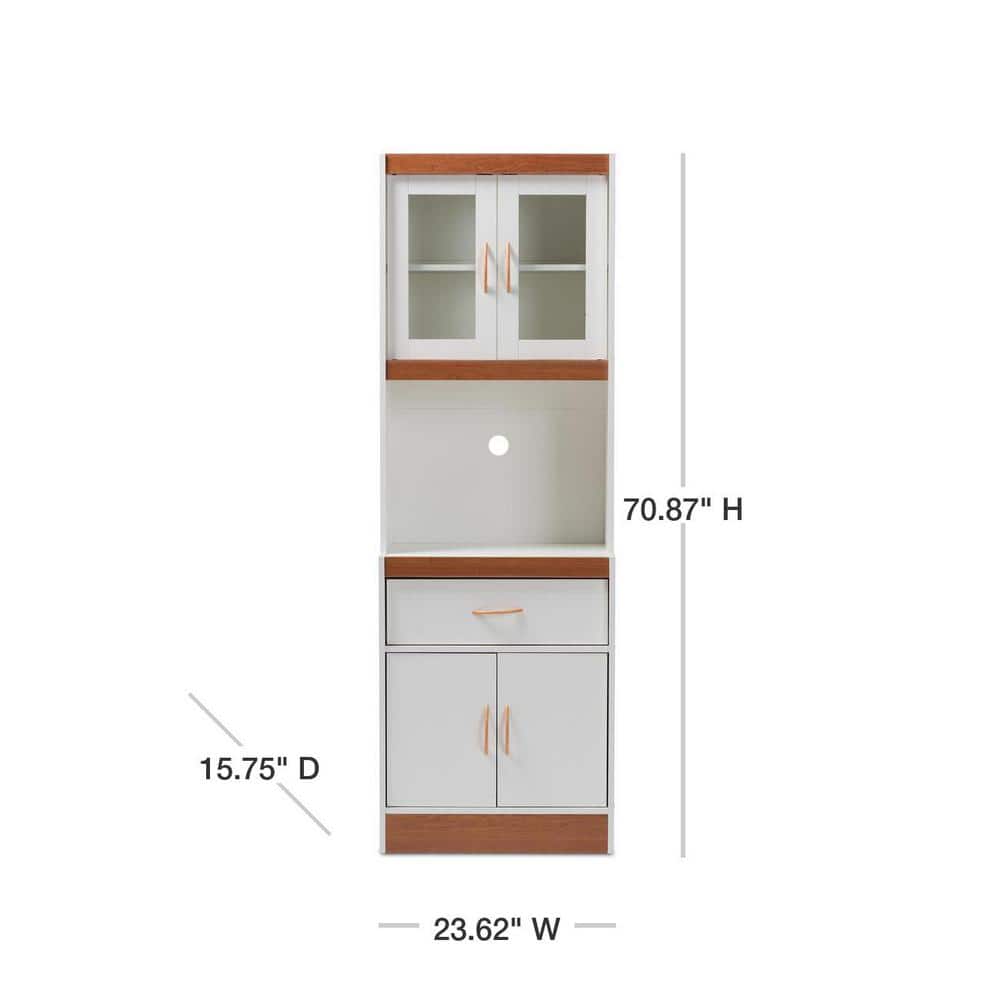 White and Cherry Wood Quintuple-Tier Kitchen Pantry