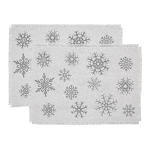Yuletide 19 in. W. x 13 in. H Antique White Snowflake Cotton Burlap Placemat Set of 2