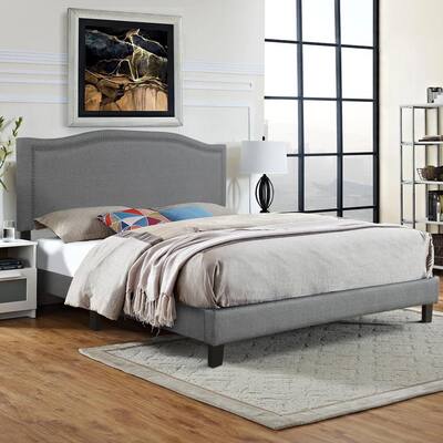 Home Life Upholstered Standard Bed Tall Headboard Platform Bed with Slats,Gray, King
