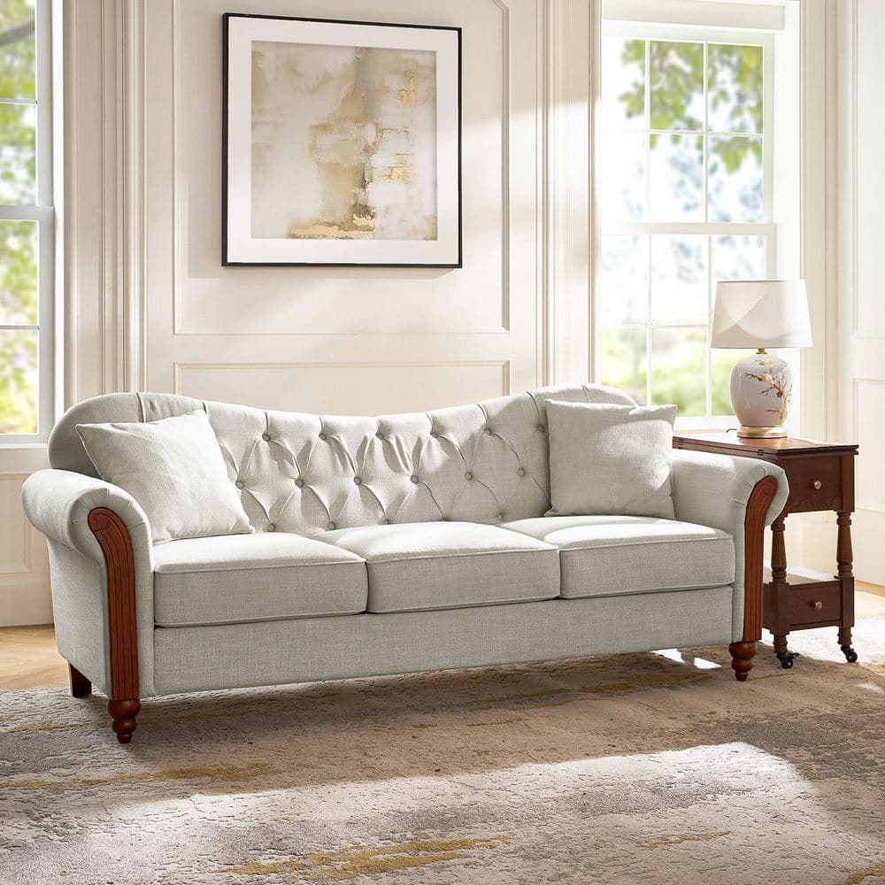 Elisa 83 in. Flared Arms Polyester Square Traditional Tufted Sofa in Linen price history on PriceWatchPro