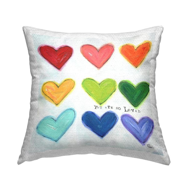 Stupell Industries You Are So Loved Rainbow Hearts Multi-Color Square Outdoor Throw Pillow