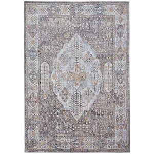 Gray Blue and Gold 2 ft. x 3 ft. Floral Area Rug