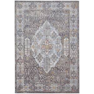 Gray Blue and Gold 2 ft. x 3 ft. Floral Area Rug