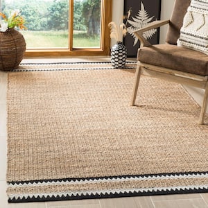 Natural Fiber Beige/Black Doormat 2 ft. x 4 ft. Woven Border Area Rug
