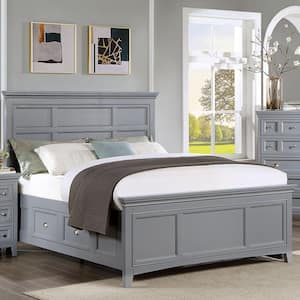 Ranchero Gray Wood Frame Queen Platform Bed with 4-Side Drawers and Care Kit