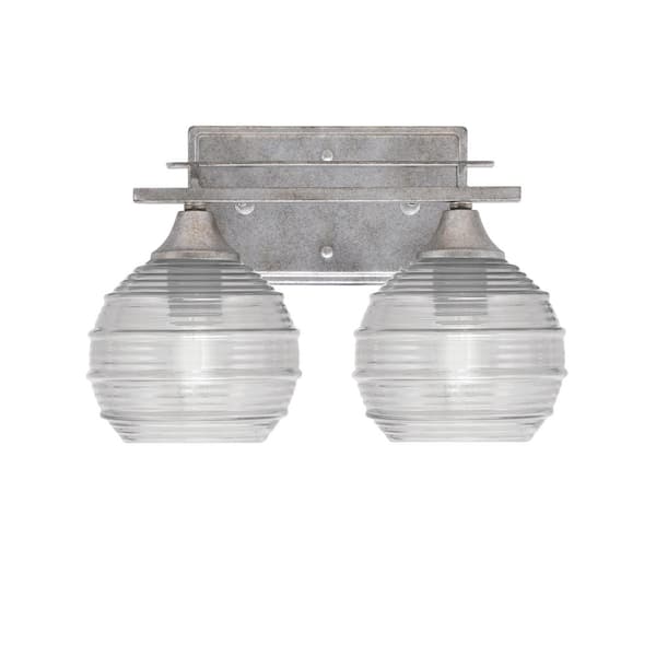 Unbranded Ontario 13 in. 2-Light Vanity Light Aged Silver Clear Ribbed Glass Shade