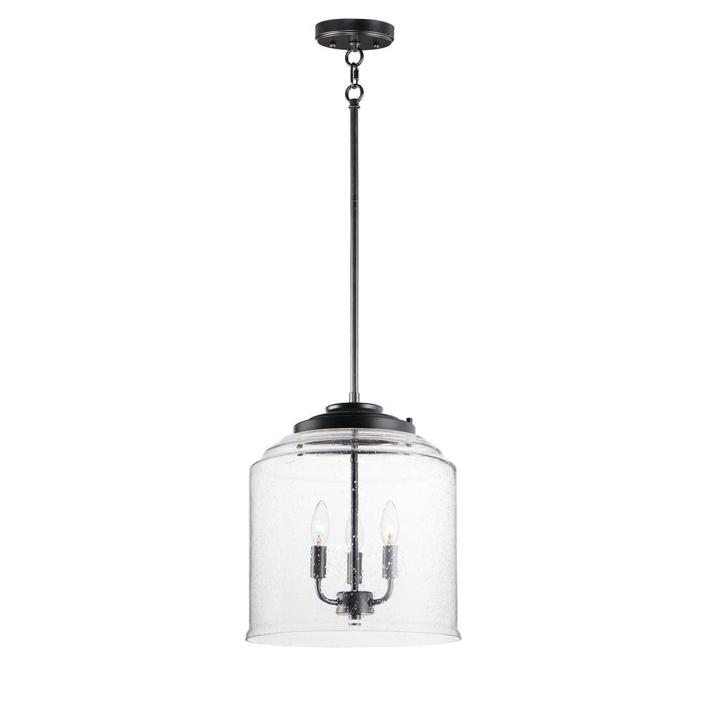 Acadia Black Seedy Glass 3-Light Drum Pendant