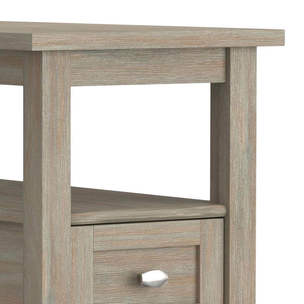 Distressed Gray Solid Wood End Table with Storage