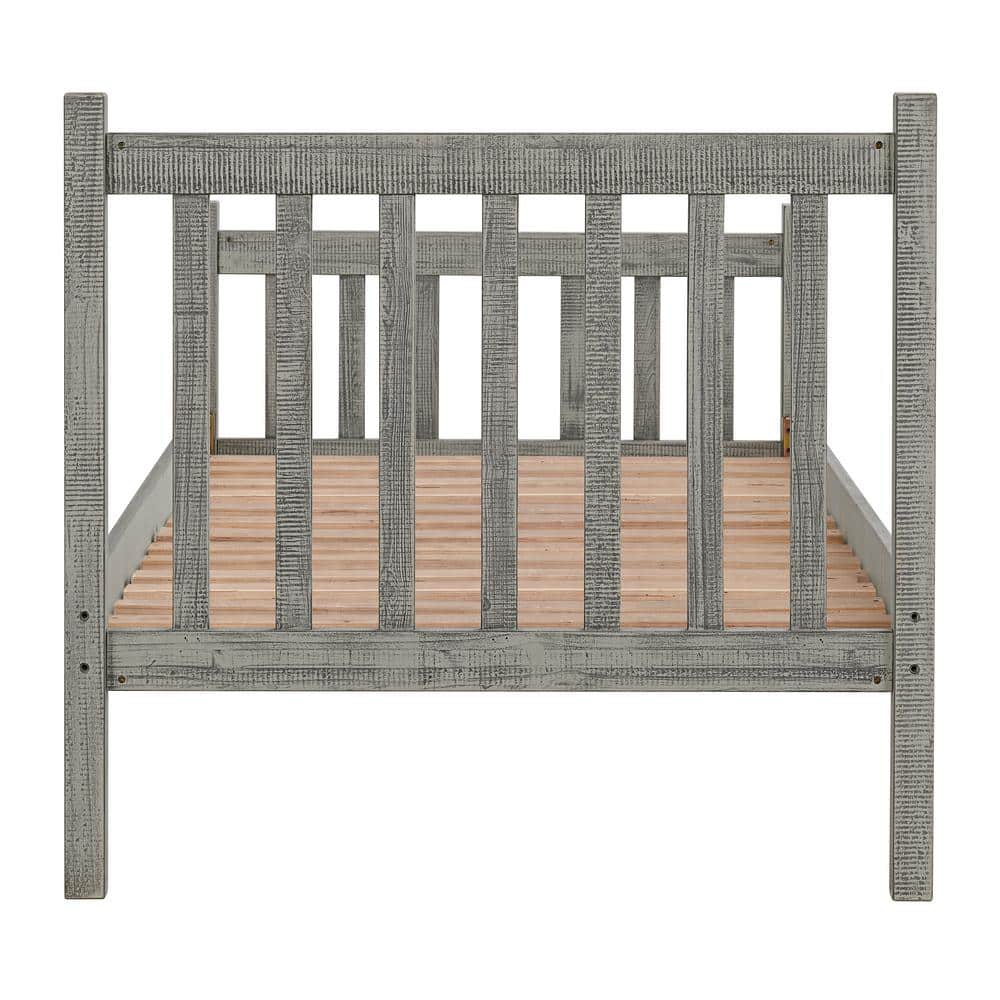 Windsor Driftwood Gray Twin Pine Wood Bed with Slats and Headboard