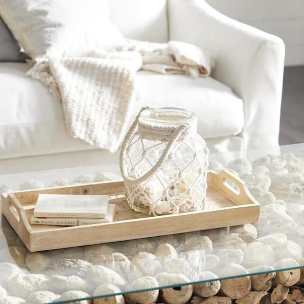 Litton Lane 18 in. H Clear Glass Decorative Candle Lantern with Rope Handle