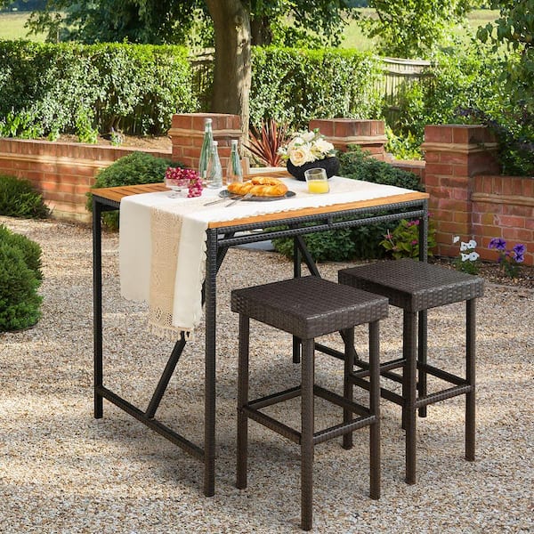 Patio 2-Pieces Rattan Wicker Outdoor Bar Stool Chairs Counter Height Barstools