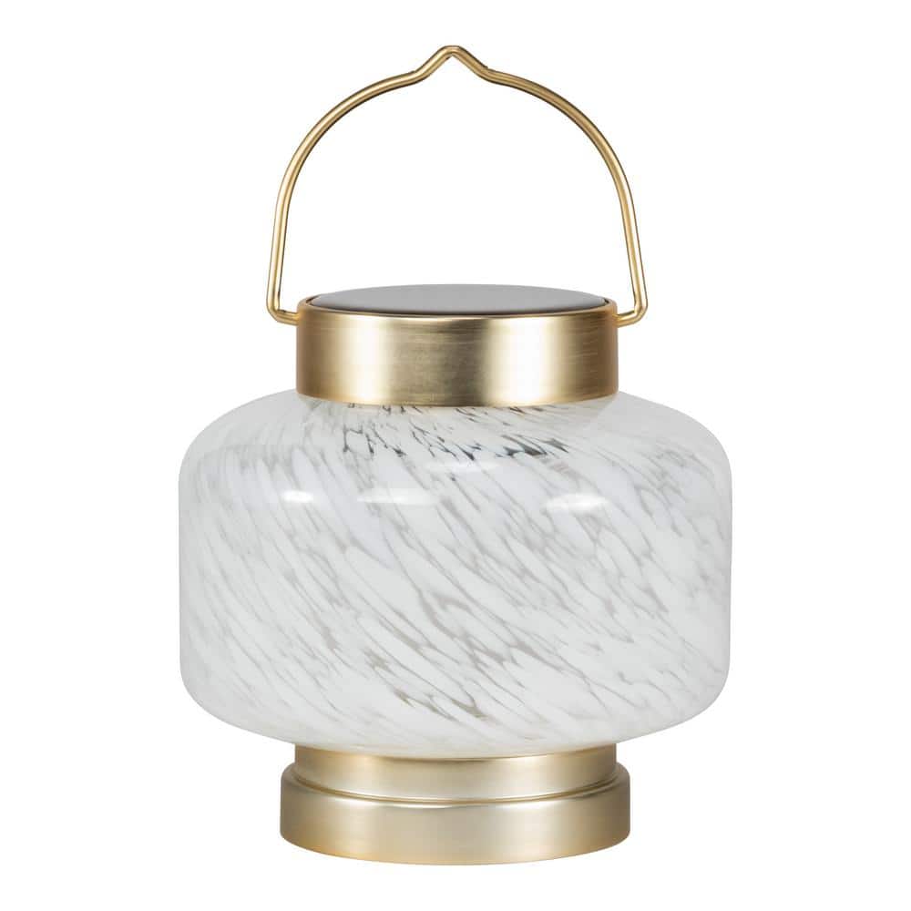 5.5'' White Glass Solar LED Outdoor Lantern