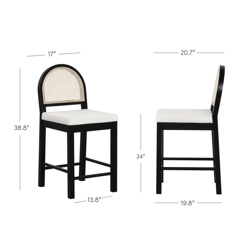 Bailey Black Wood and Rattan Counter Height Barstool