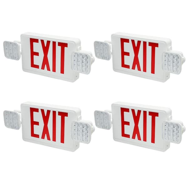 Combo 20-Watt Equivalent 120/277-Volt Integrated LED White Exit Sign and Emergency Light w/ 3.6-Volt Battery (4-Pack)