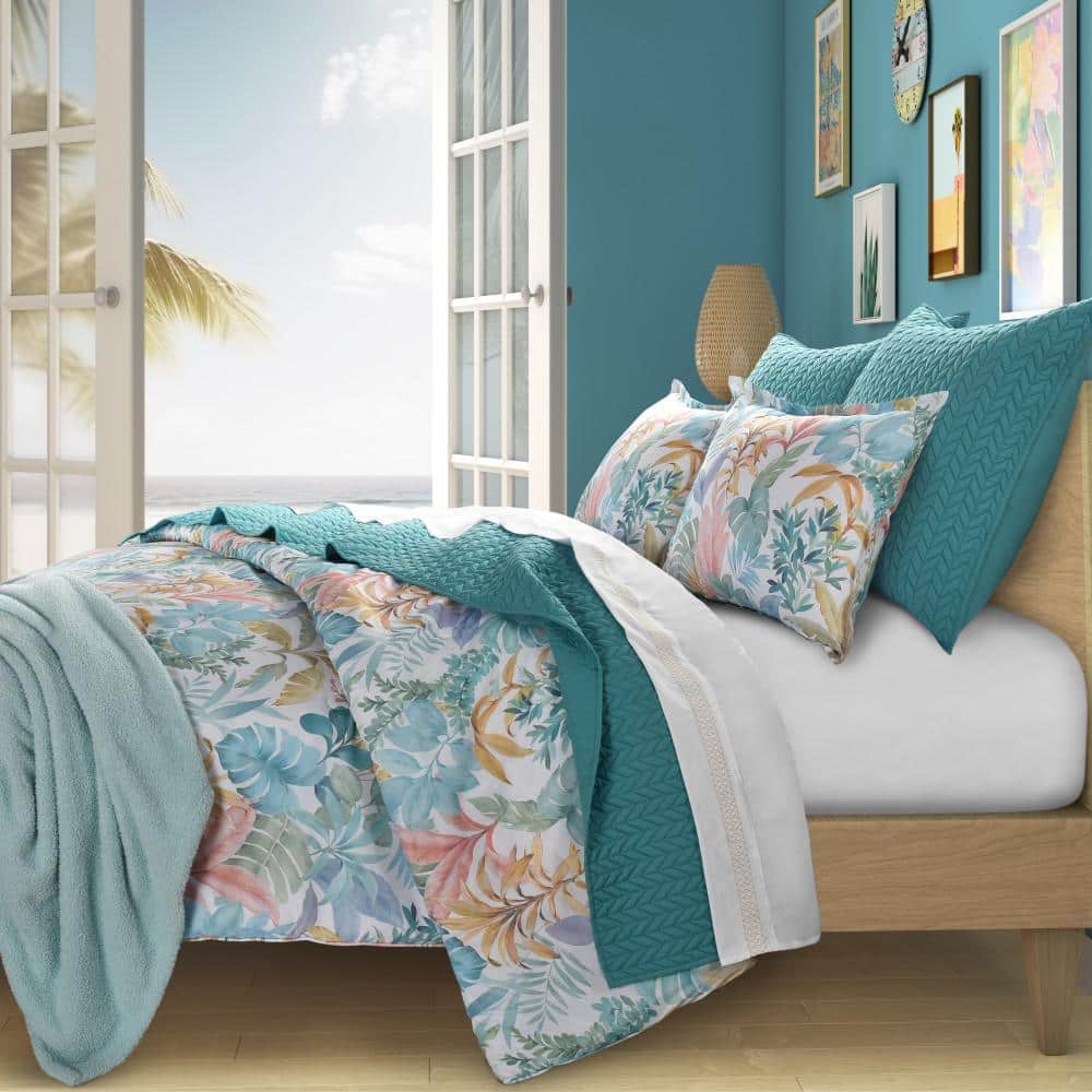Full Blue Microfiber Boho-Chic Bedding Set