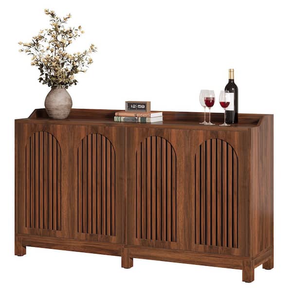 Brown Wood 57 in. Buffet Cabinet with Adustable Shelves, Farmhouse Sideboard for for Dining Room, Kitchen